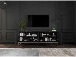 Meble Lindner Komoda RTV, szafka stojąca, glamour, GRAVO, 150x37x53 cm, czarny, mat | TYLETEGOTU 8