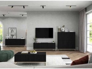 Meble Lindner Komoda RTV, szafka stojąca, glamour, GRAVO, 150x37x53 cm, czarny, mat | TYLETEGOTU 9