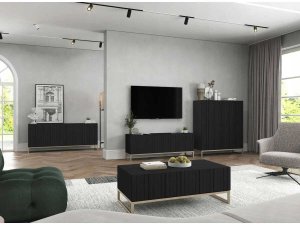 Meble Lindner Komoda RTV, szafka stojąca, glamour, GRAVO, 150x37x53 cm, czarny, mat | TYLETEGOTU 10