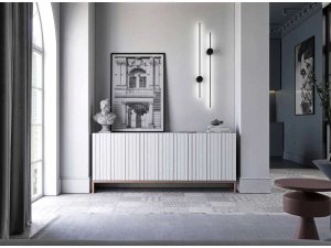 Meble Lindner Komoda RTV, szafka stojąca, glamour, GRAVO, 168x37x72 cm, biały, mat | TYLETEGOTU 3