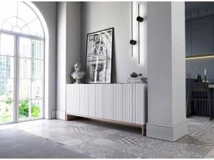 Meble Lindner Komoda RTV, szafka stojąca, glamour, GRAVO, 168x37x72 cm, biały, mat | TYLETEGOTU 4