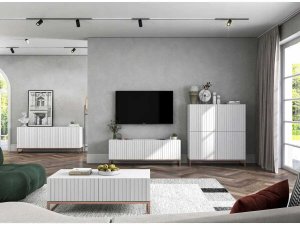 Meble Lindner Komoda RTV, szafka stojąca, glamour, GRAVO, 168x37x72 cm, biały, mat | TYLETEGOTU 6
