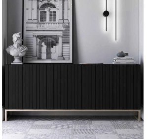 Meble Lindner Komoda RTV, szafka stojąca, glamour, GRAVO, 168x37x72 cm, czarny, mat | Tyletegotu 2