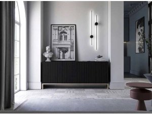 Meble Lindner Komoda RTV, szafka stojąca, glamour, GRAVO, 168x37x72 cm, czarny, mat | Tyletegotu 3