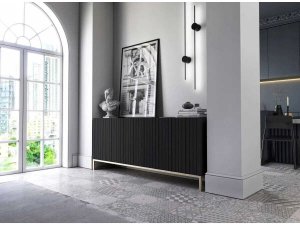 Meble Lindner Komoda RTV, szafka stojąca, glamour, GRAVO, 168x37x72 cm, czarny, mat | Tyletegotu 4