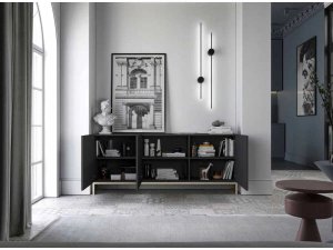 Meble Lindner Komoda RTV, szafka stojąca, glamour, GRAVO, 168x37x72 cm, czarny, mat | Tyletegotu 5