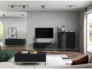 Meble Lindner Komoda RTV, szafka stojąca, glamour, GRAVO, 168x37x72 cm, czarny, mat | Tyletegotu 6