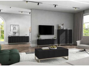Meble Lindner Komoda RTV, szafka stojąca, glamour, GRAVO, 168x37x72 cm, czarny, mat | Tyletegotu 7