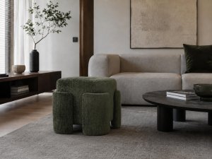Kontrasto Pufa Tokio podnóżek 42x42x40 oliwkowa szenilowa tapicerowana siedzisko 5