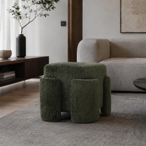 Kontrasto Pufa Tokio podnóżek 42x42x40 oliwkowa szenilowa tapicerowana siedzisko 9