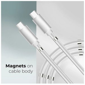 Kabel USB CP USB-C do USB-C PD 60W 3A Super Szybkie Ładowanie 1m do iPhone 15 z wbudowanym magnetycznym organizerem kabla Biały (CP-IPH15-60W) 4