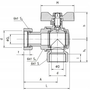 Perfexim Kurek kulowy kątowy perfekt system z obrotową nakrętką PHA-010/O 1" DN25 00-010-0250-001 2
