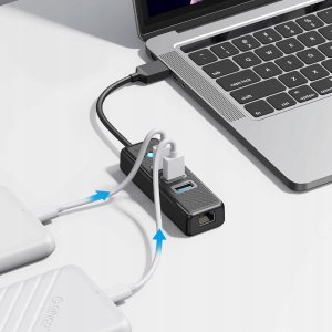 HUB USB Orico PW3UR25-U3 4-portowy 3x USB-A 3.0 1x RJ45 2.5G Ethernet 0,5 m - czarny (6941788856288) 3