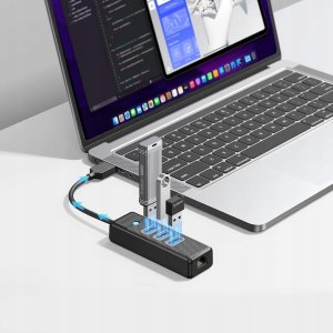 HUB USB Orico PW3UR25-U3 4-portowy 3x USB-A 3.0 1x RJ45 2.5G Ethernet 0,5 m - czarny (6941788856288) 4