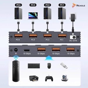 Przełącznik Reagle Switch USB 3.2 10Gbps KVM 4x4 pilot 4 porty USB Hub adapter 9