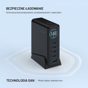 Ładowarka Fixed GaN 140 1x USB-A 4x USB-C 5 A (FIXCG140D-4C1A-BK) 7