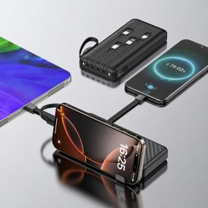 Wozinsky Powerbank W11-B 10000mAh 10W z wbudowanymi kablami i latarką - czarny (5907769388095) 2