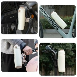 RockBros Bidon termiczny S550H-1 700 ml z magnetycznym uchwytem i paskiem montażowym - beżowy (5907769390555) 2