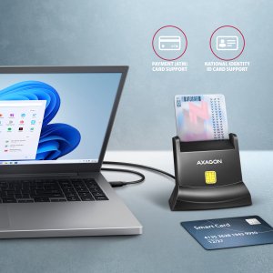 Czytnik Axagon Kart identyfikacyjnych USB-C Stand Reader, kabel 1.2m (CRE-SM4NC) 2