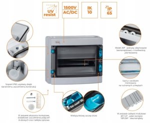 Kanlux Rozdzielnica modułowa tworzywo 3X18 natynkowa IP65 IK10 N+PE II klasa drzwi szare transparentne KDB-IP65-S54T szary (38456) 3