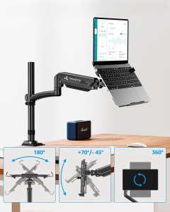 Triadyn Uchwyt Biurkowy HighSoloLift 2-in-1 na Monitor lub Laptopa 13-34" Ergonomiczny Regulowany Obrotowy TRD-BLK-Hi1L 7