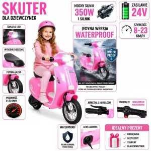 MWB Pojazd na akumulator skuter różowy retro waterproof/sx-2438 EDUKAMP (SX-2438 RÓŻOWY) 25
