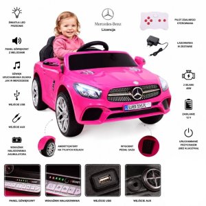 R-Sport Mercedes SL500 Auto na akumulator dla dzieci koła EVA skóra różowy EDUKAMP (S-506-RÓŻOWY) 13