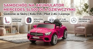 R-Sport Mercedes SL500 Auto na akumulator dla dzieci koła EVA skóra różowy EDUKAMP (S-506-RÓŻOWY) 15