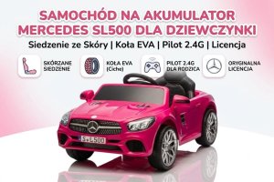 R-Sport Mercedes SL500 Auto na akumulator dla dzieci koła EVA skóra różowy EDUKAMP (S-506-RÓŻOWY) 17