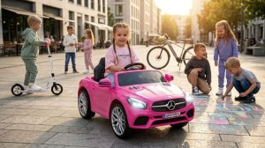 R-Sport Mercedes SL500 Auto na akumulator dla dzieci koła EVA skóra różowy EDUKAMP (S-506-RÓŻOWY) 10