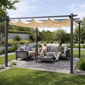 Uniprodo Pergola ogrodowa tarasowa 3x4 m stalowa altana zadaszenie beżowa MultiGarden EDUKAMP (5301) 2