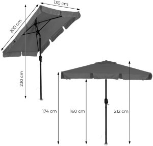 vidaXL Prostokątny duży parasol ogrodowy skośny łamany z korbą szary 200x130 cm MultiGarden EDUKAMP (5321) 10