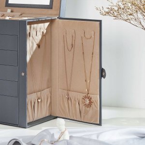 Songmics Duże pudełko na biżuterię z lustrem i szufladami szare (JBC152G01 XXX) 4