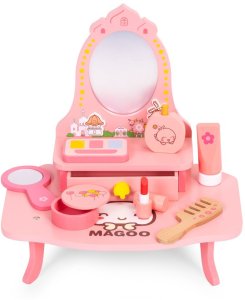 Ecotoys Drewniana toaletka dla dzieci z lustrem i szufladą 7 akcesoriów EDUKAMP (4797) 2