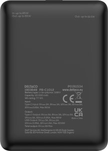 Deltaco Zewnętrzna bateria, 20 000 mAh, PD 65 W ładuje laptopy i inne, czarny / / 1903849 (PB-C1012) 2