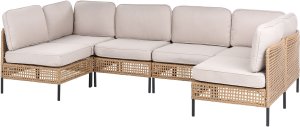 Beliani Sofa ogrodowa w kształcie U dla 6 osób Omegana Modułowy Technorattan Jasnobeżowy 2