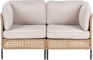 Beliani Sofa ogrodowa ze stolikiem dla 2 osób OMEGANA Technorattan Jasnobeżowy 2