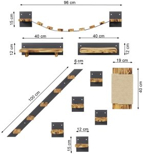 QLS Kociostrada Loft zestaw ścienny dla kota drabinka mostek hamak drapak (11161) 11