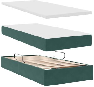 WaszeMeble Łóżko tapicerowane 100X200 zielone z pojemnikiem z materacem do sypialni 8