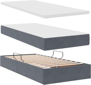 WaszeMeble Łóżko tapicerowane 100X200 szare z pojemnikiem z materacem do sypialni 8