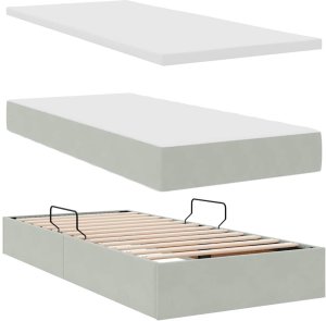 WaszeMeble Łóżko Tapicerowane 100X200 Szare Z Materacem Z Pojemnikiem Do Sypialni 8