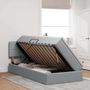 Mebel Elite Łóżko tapicerowane 90X190 szare z materacem z pojemnikiem jednoosobowe 4