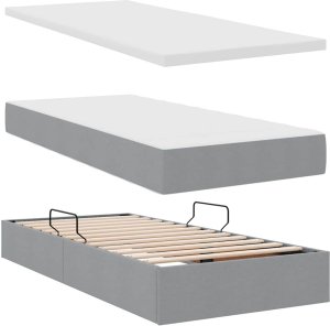 Mebel Elite Łóżko tapicerowane 90X190 szare z materacem z pojemnikiem jednoosobowe 9