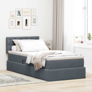 Mebel Elite Łóżko tapicerowane 90X200 szare z pojemnikiem z materacem jednoosobowe 2