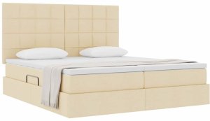 ACV Łóżko Tapicerowane 200X200 Kremowe Dwuosobowe Z Pojemnikiem Z Materacem 3