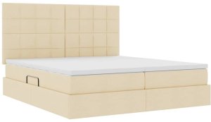 ACV Łóżko Tapicerowane 200X200 Kremowe Dwuosobowe Z Pojemnikiem Z Materacem 5