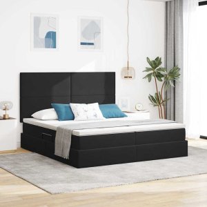 Mebel Elite Łóżko tapicerowane 180X200 czarne z materacem z pojemnikiem dwuosobowe 2
