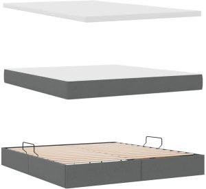 Mebel Elite Łóżko tapicerowane 180X200 szare dwuosobowe z pojemnikiem z materacem 8