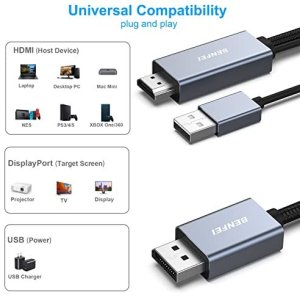 Kabel Benfei HDMI do DisplayPort 4K@60Hz, 2K@144Hz, 1080P@165Hz jednokierunkowy 1,8 M szary 2
