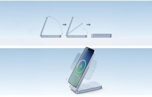 Ładowarka Ugreen Indukcyjna 2w1 W756 MagFlow, Qi2 25W (szara) (55963) 2